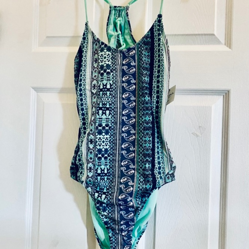 ARIZONA JEANS ONE-PIECE SWIMSUIT GREEN PRINTED SIZE MEDIUM